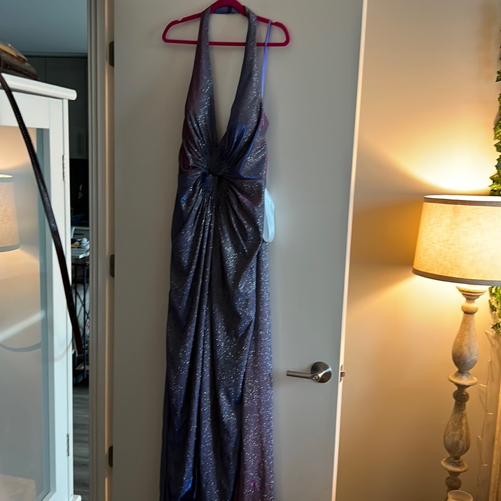 Ieena Duggal - 2634 Metallic Glittered Slit Dress, size 14, NWT